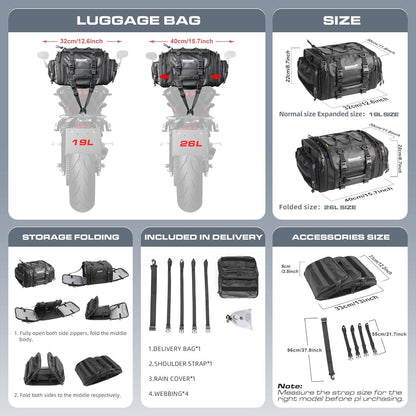 Motorrad Sitztaschen Wasserdicht 19-26L Rücksitztasche Gepäcktasche