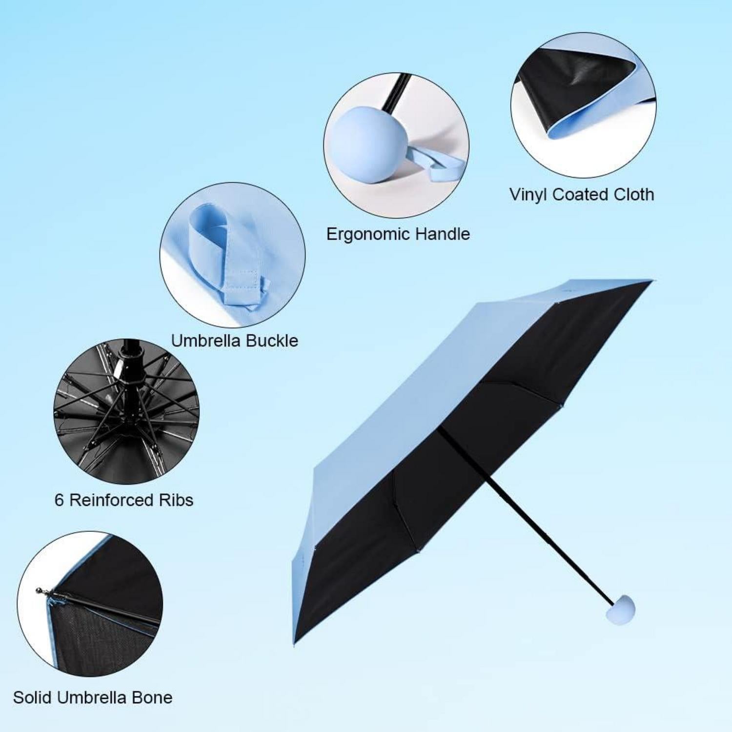 Mini Regenschirm Taschenschirme 5 Rippen Aluminium Schirmständer UV Goldener