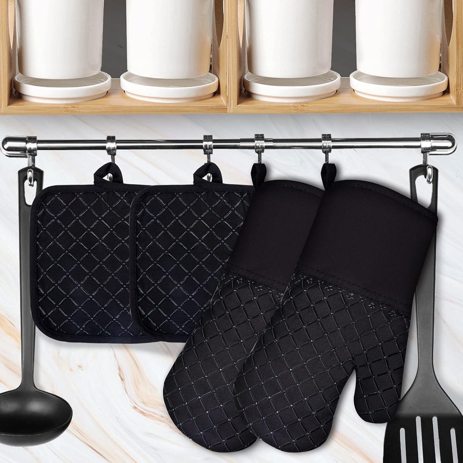 Ofenhandschuhe Set 4-teilig 300°C Hitzebeständig Silikon Schwarz