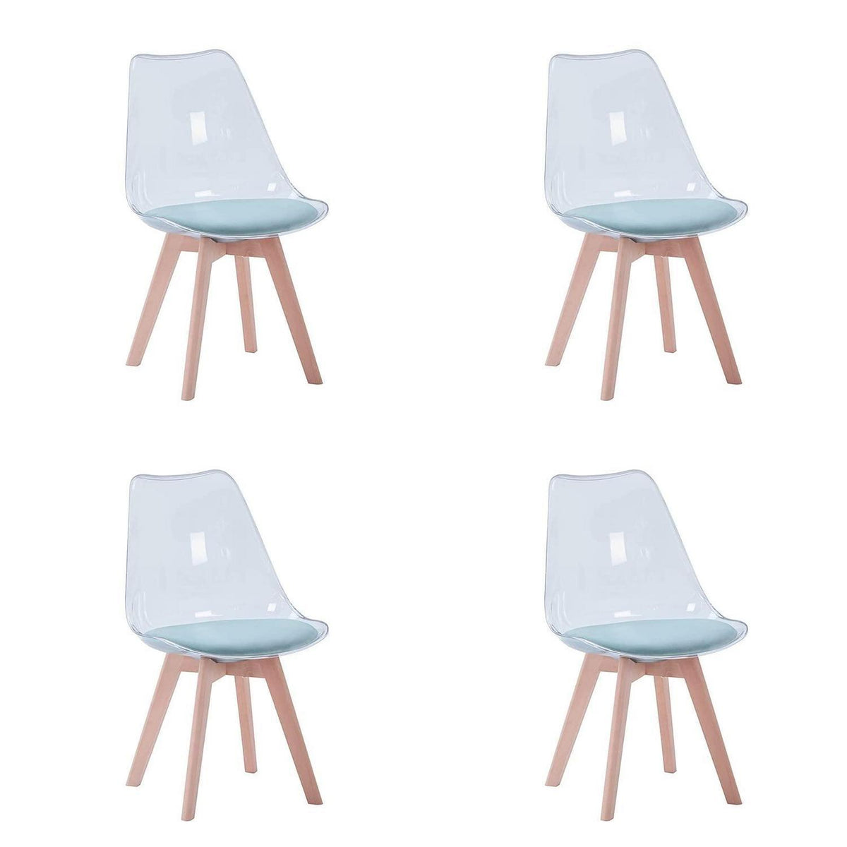 Moderner Esszimmerstuhl Set (4x) - Transparent Grün Flanell