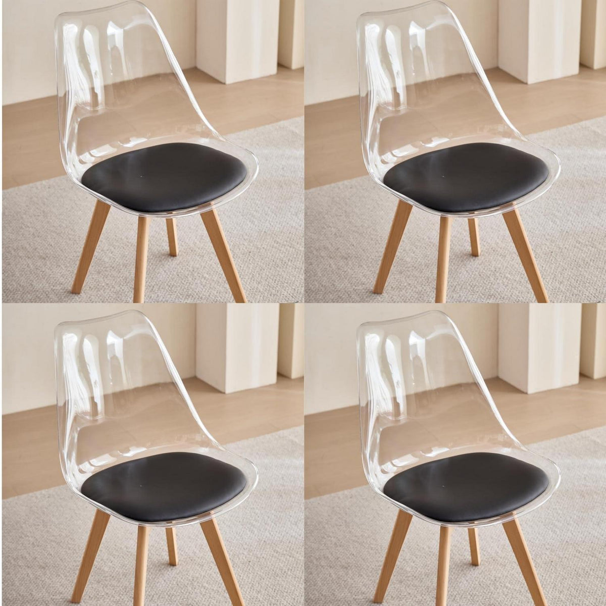 Moderner Esszimmerstuhl Set (4x) – Transparent & Skandinavisch
