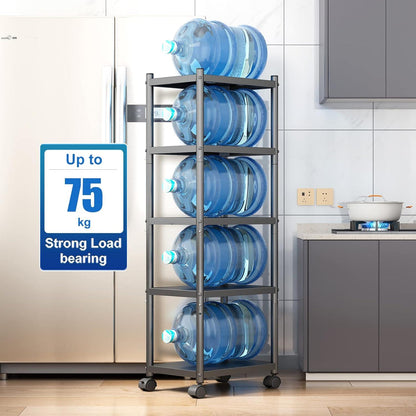 Standregal 5 Etagen Robustes Metallregal Schmal Schwarz mit Rollen