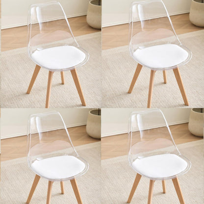 Moderner Esszimmerstuhl Set (4x) – Transparent & Skandinavisch Weiß