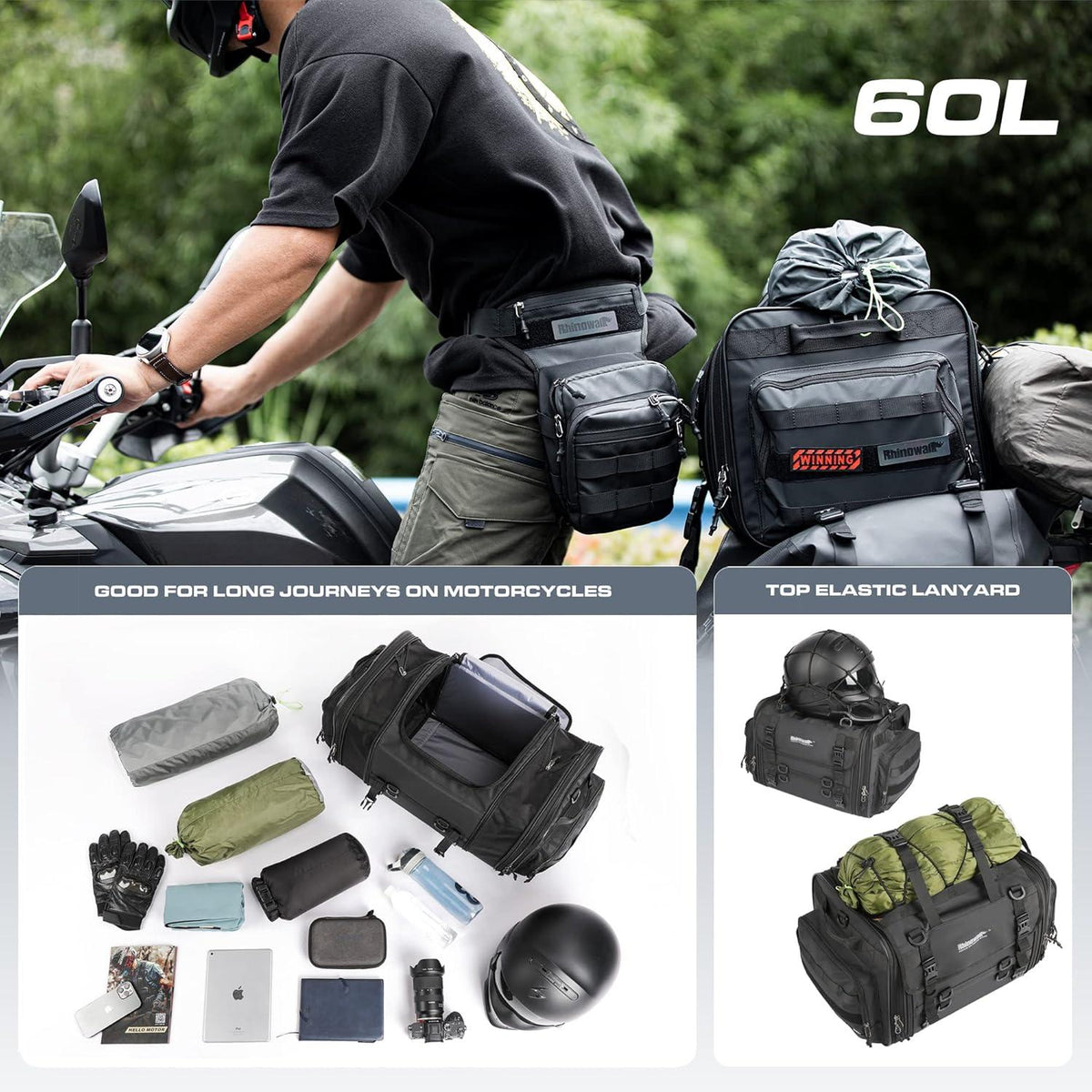 Motorrad Hecktasche 40-60L erweiterbar wasserdicht Schwarz