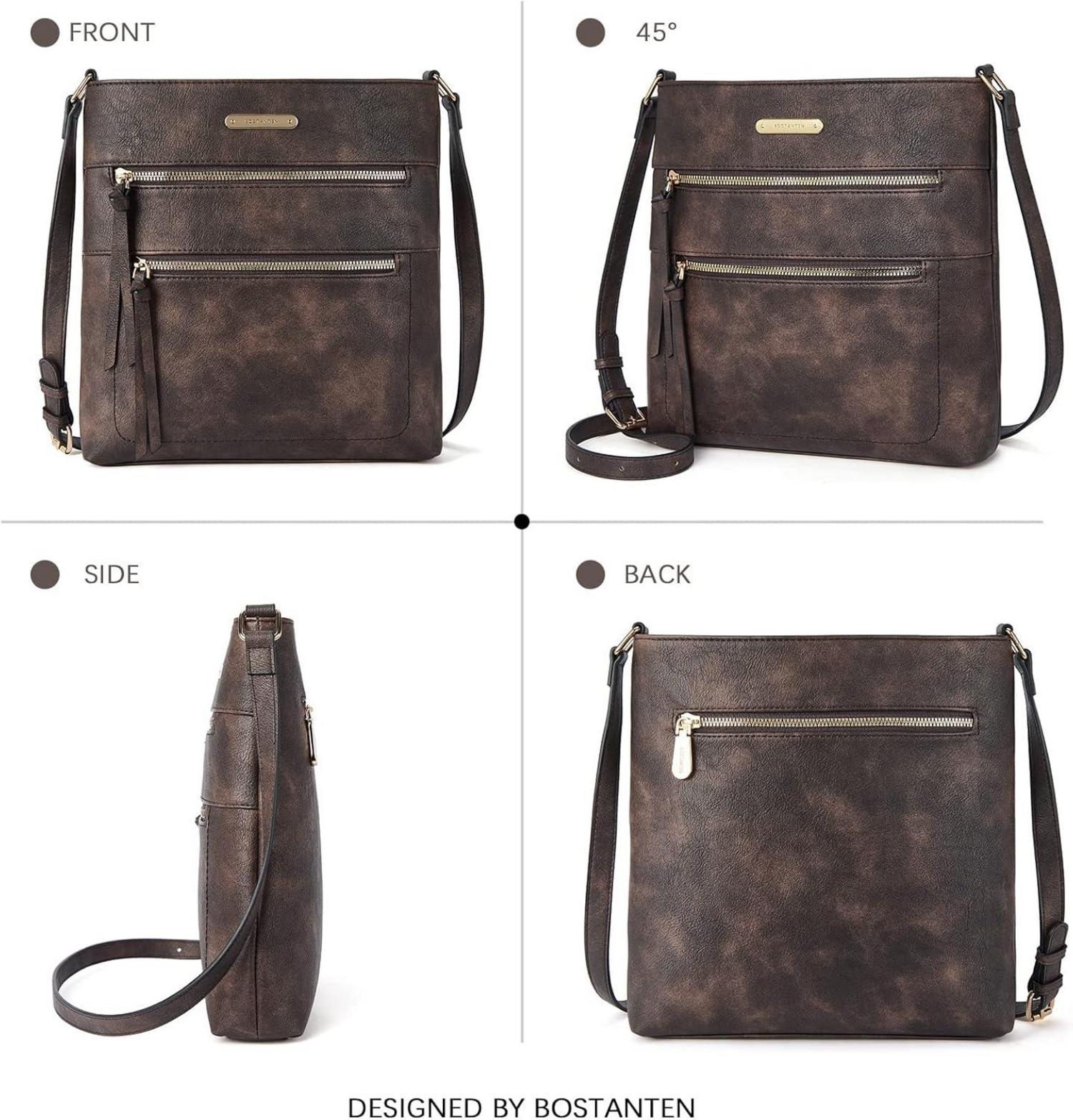 Damen Umhängetasche Mittel PU Leder Crossbody Schultertasche Kaffee