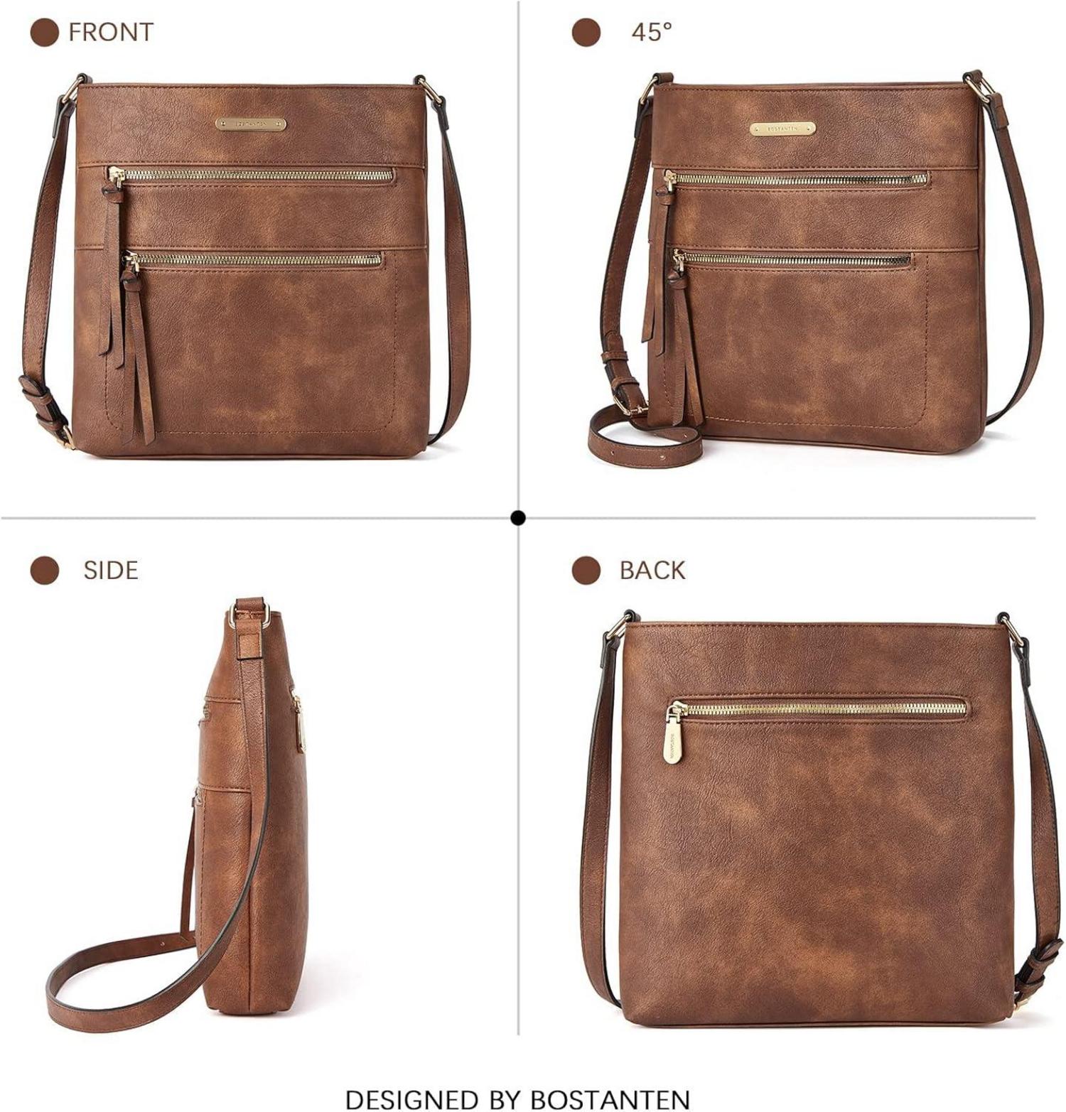 BOSTANTEN Damen Umhängetasche Mittel PU Leder Crossbody Braun