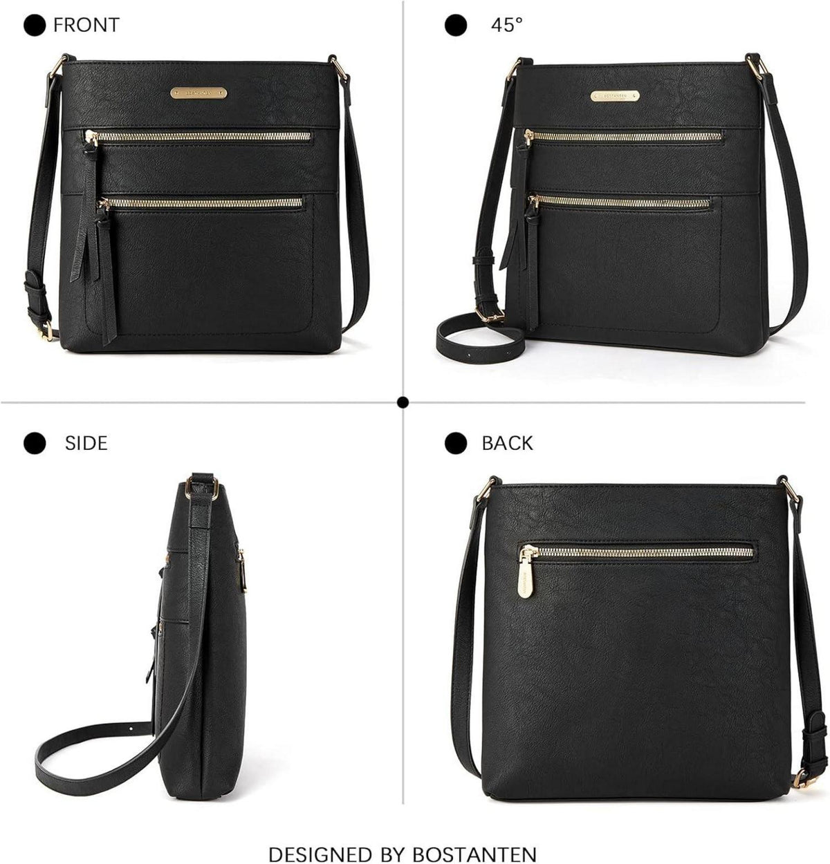 Damen Crossbody Umhängetasche Schwarz PU Leder