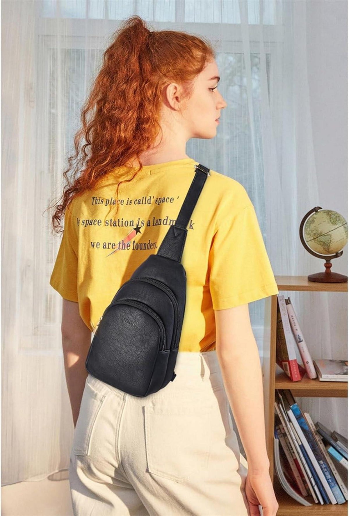 Telena Damen PU Leder Crossbody Sport Umhängetasche Schwarz