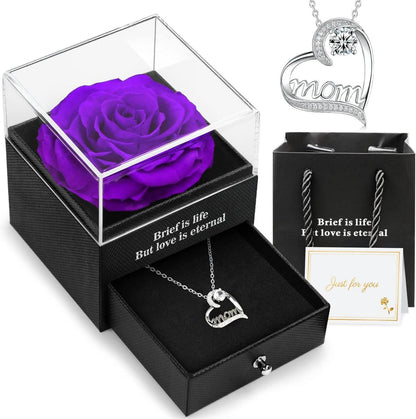 Ewige Rose mit Mom Halskette Geschenkbox Mutter Lila