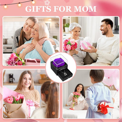 Ewige Rose & Halskette Mama Muttertagsgeschenk Blume Lila