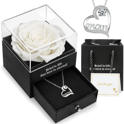 Muttertagsgeschenk: Ewige Rose 'Mom' Halskette, Konservierte