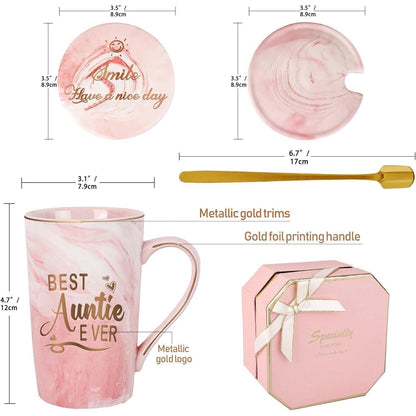 Kaffeebecher "Beste Tante Aller Zeiten" Geschenk-Set Rosa 420ml