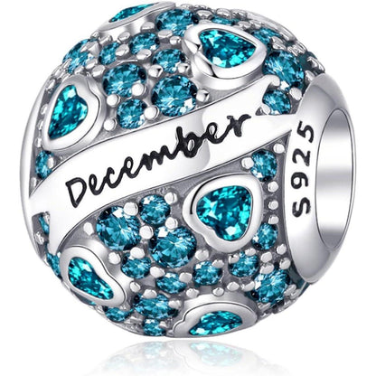 925 Sterling Silber Geburtsstein Charm Anhänger - Herz Zirkon, Dezember