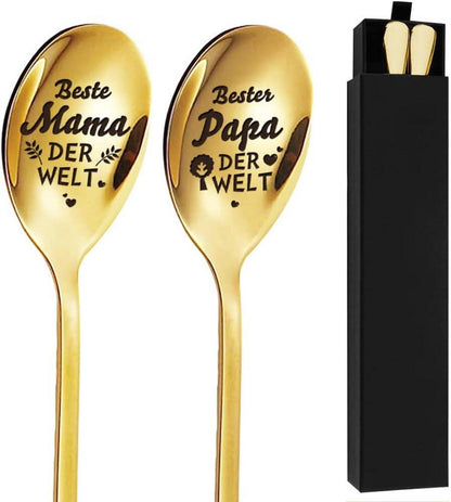 Edelstahl Kaffeelöffel mit Gravur Weltbeste Mama Papa Lang Teelöffel