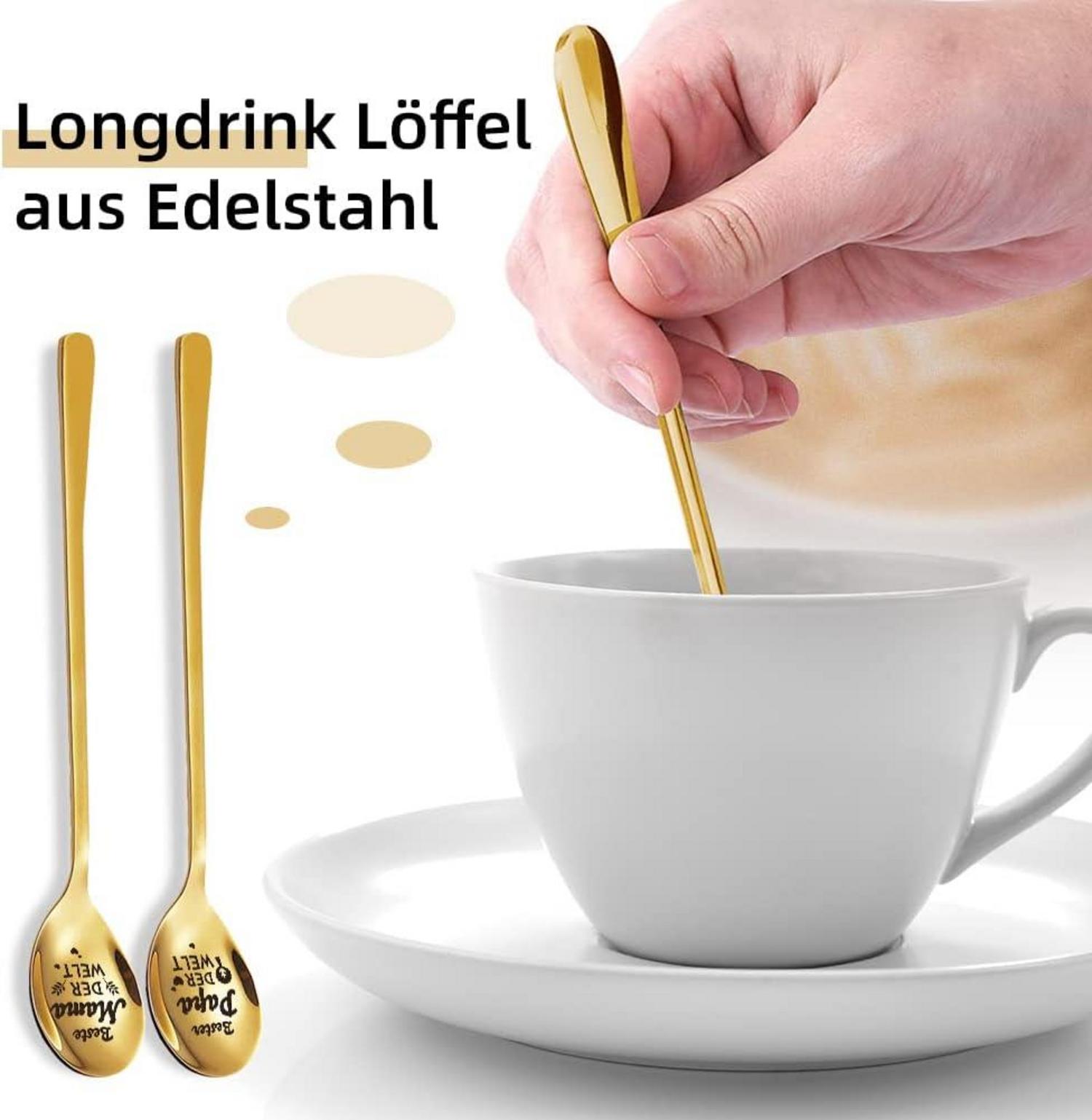 Edelstahl Kaffeelöffel mit Gravur Weltbeste Mama Papa Lang Teelöffel