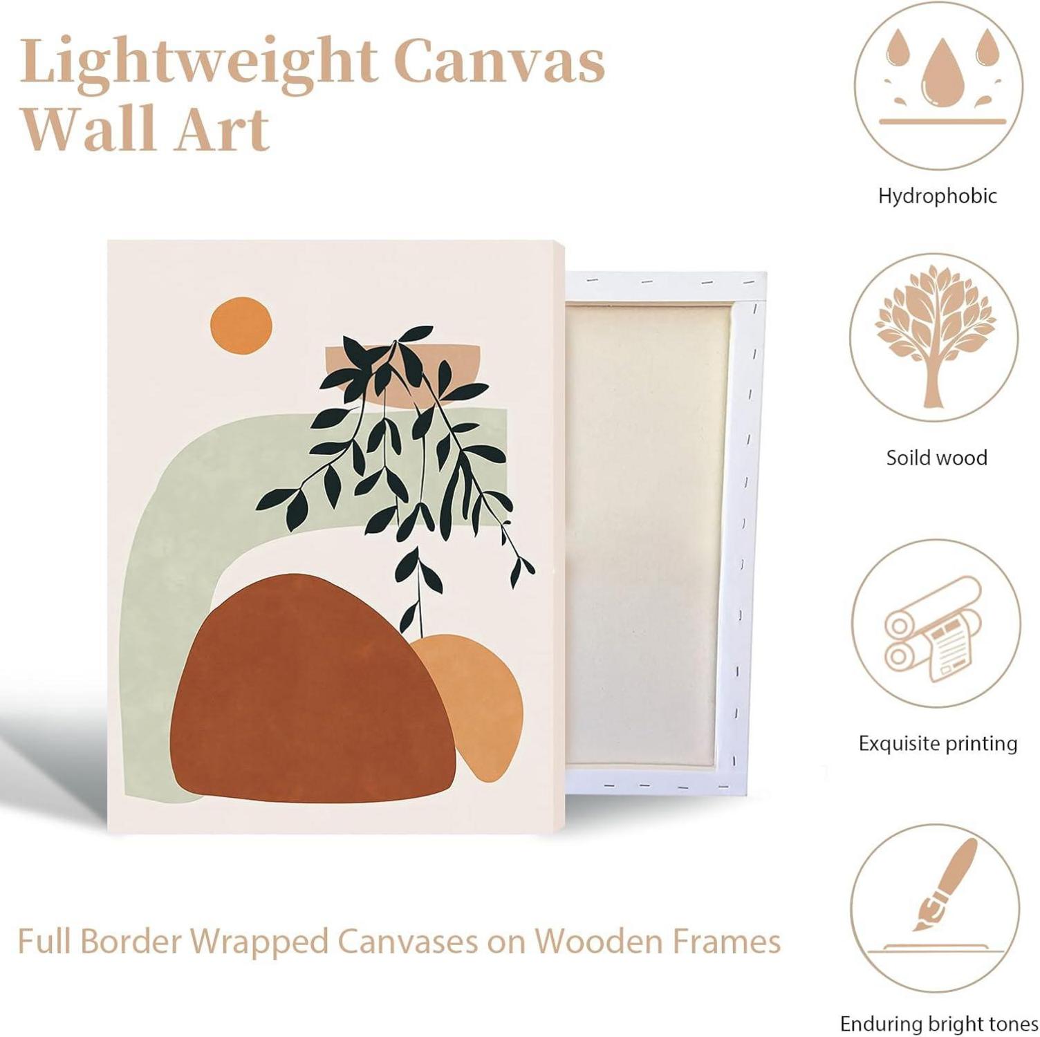 Boho Bilder Orange Abstract Blätter Sonne Leinwand Modern 40x30cm