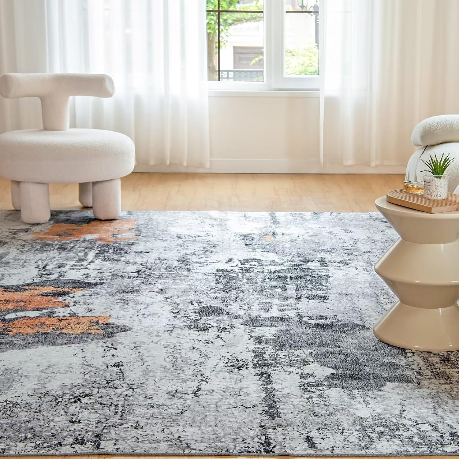 CHOSHOME Teppich Wohnzimmer Kurzflor Abstrakt Schwarz 160x230CM