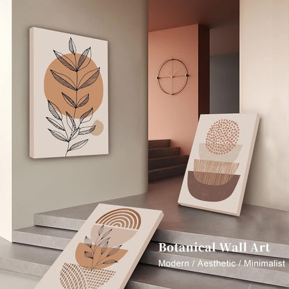 Boho Abstract Orange Blätter Geometrie Wandbilder 30x40cm