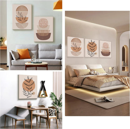 Boho Bilder Orange Abstract Blätter Geometrie Leinwand Wohnzimmer