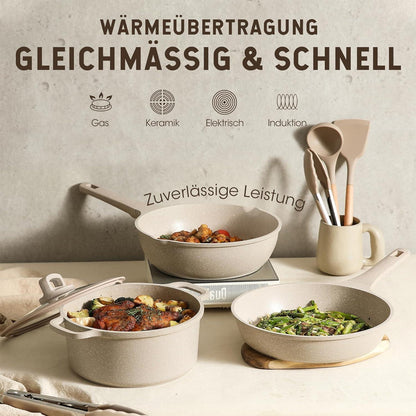 11-teiliges Antihaft-Pfannenset mit Deckeln, Induktionspfanne