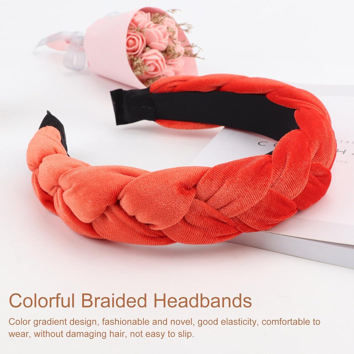 DRESHOW Damen Stirnband Samt Elastisch Geflochten Orange