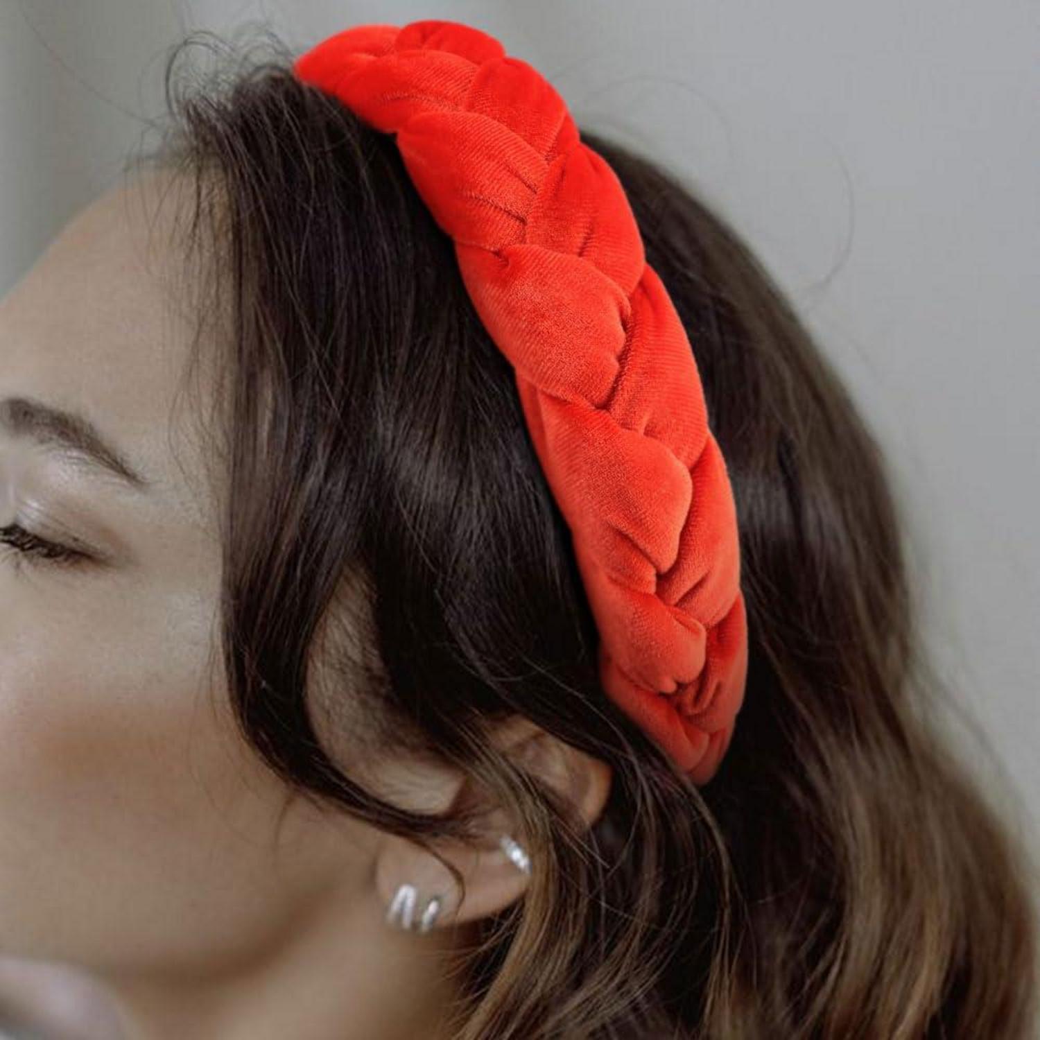 DRESHOW Geflochtenes Haarband Samt Orange Damen Stirnband