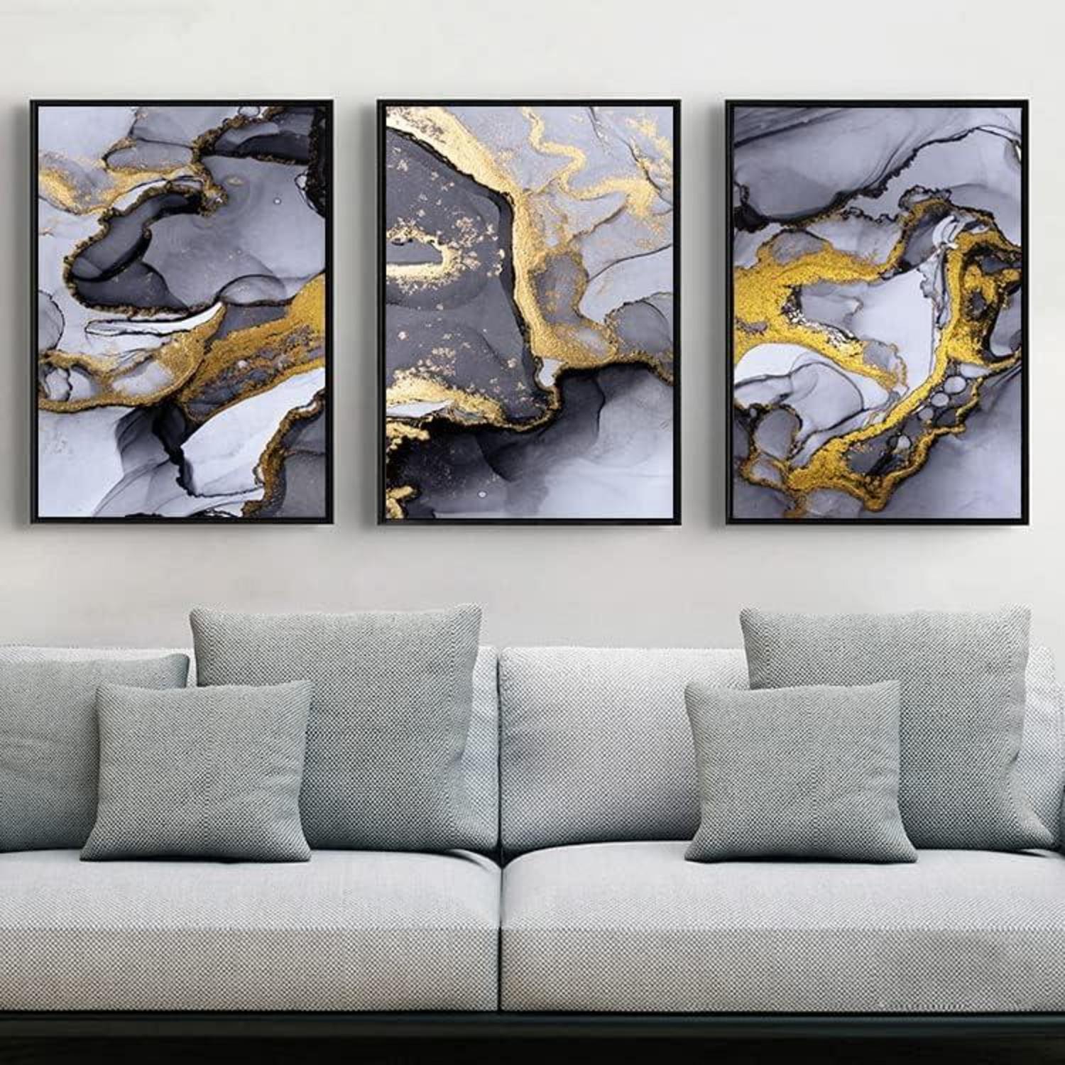Abstrakte Wandbilder Wohnzimmer Grau Golden Marmor Textur