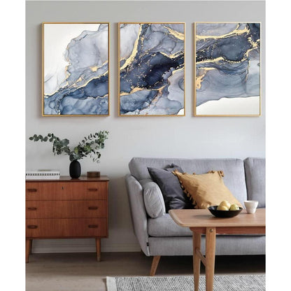 Abstrakte Wandkunst Grau Golden Marmor Textur Leinwand Bilder 3er Set