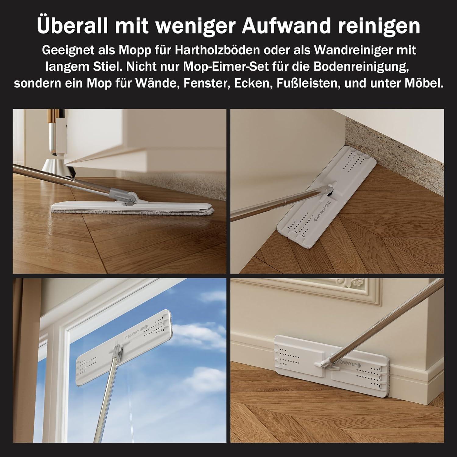 JOYMOOP Wischmopp Eimer Auswringer Set 5 Mikrofasermopps
