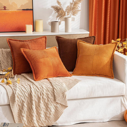 Kordsamt Kissenbezug 40x40cm Orange Patchwork 2er Set