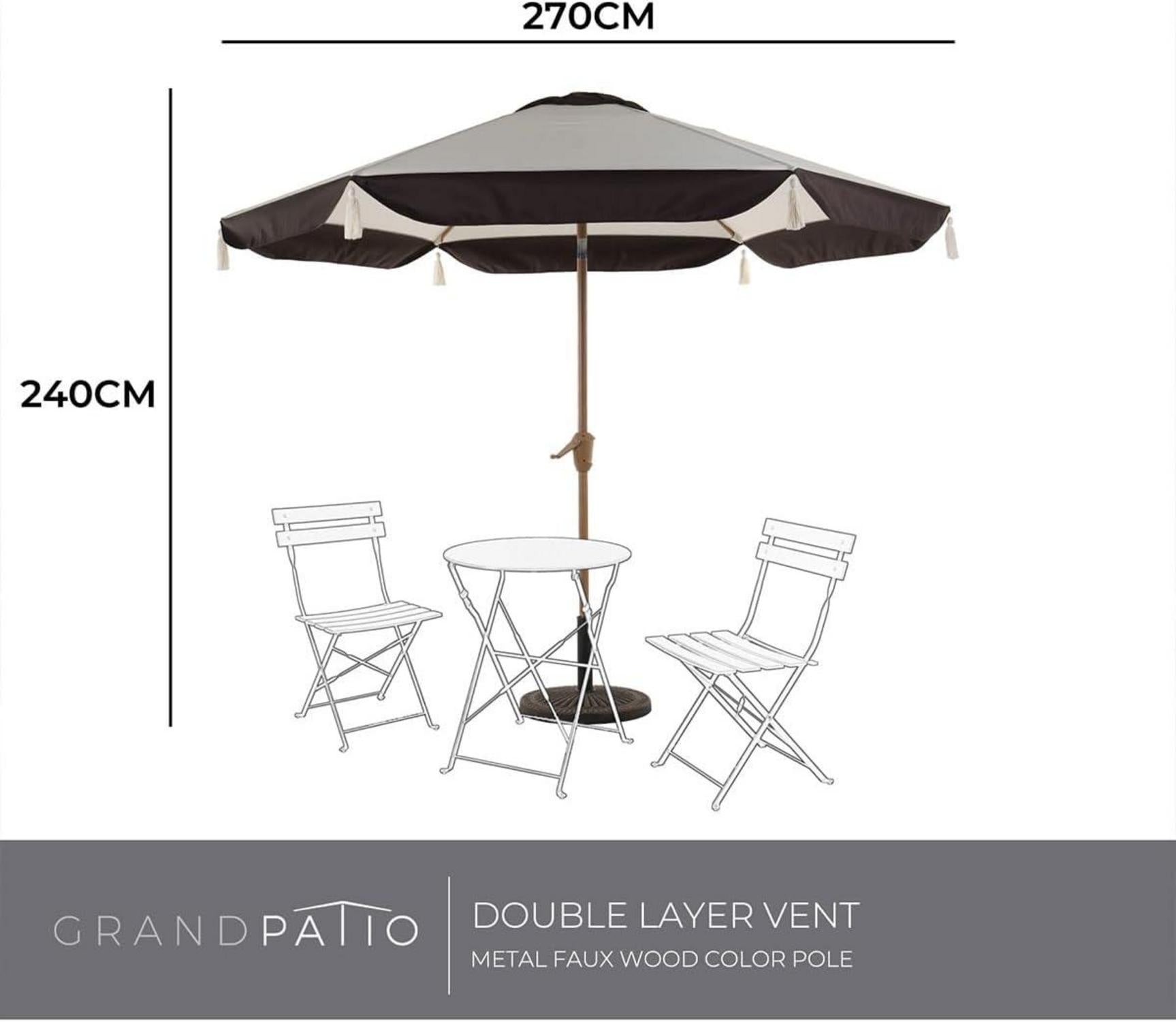 Sonnenschirm Ø270cm Balkon Terrasse Fransen UV-Schutz 50+ Beige