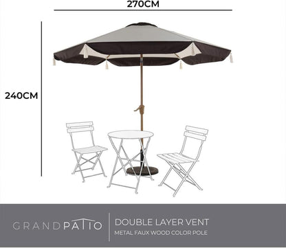 Sonnenschirm Ø270cm Balkon Terrasse Fransen UV-Schutz 50+ Beige