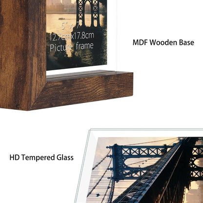 Doppelseitiger Glasbilderrahmen L-förmigem MDF-Sockel 13x18cm Braun