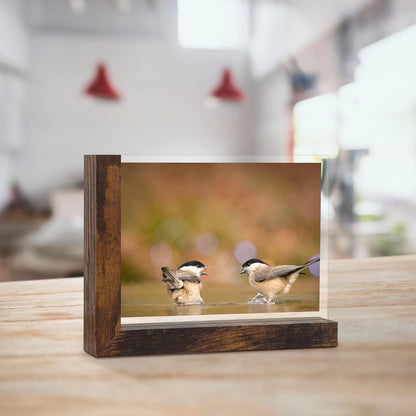 Doppelseitiger Glasbilderrahmen L-förmigem MDF-Sockel 13x18cm Braun