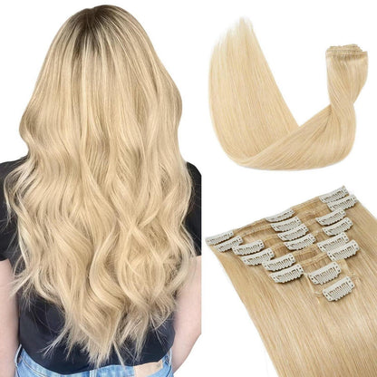 Echthaar Clip-In Extensions – Mittleres Blond, 45cm
