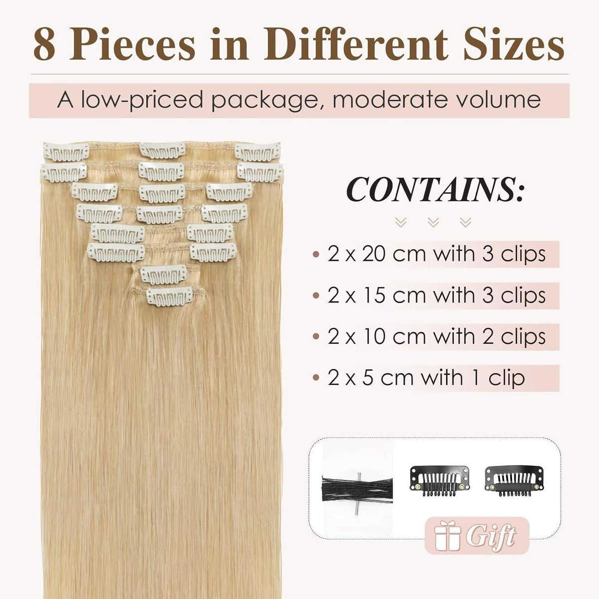 Echthaar Clip-In Extensions – Mittleres Blond, 45cm