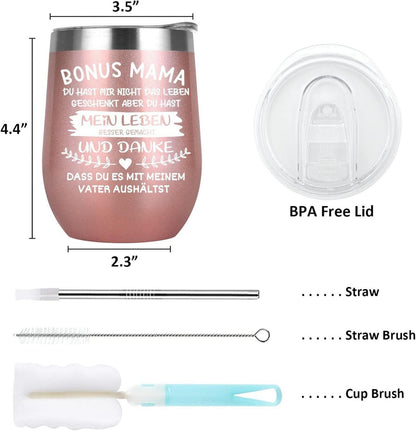 Mama Geschenk Tasse 12oz Vakuum Thermobecher 350ml Edelstahl Strohhalm