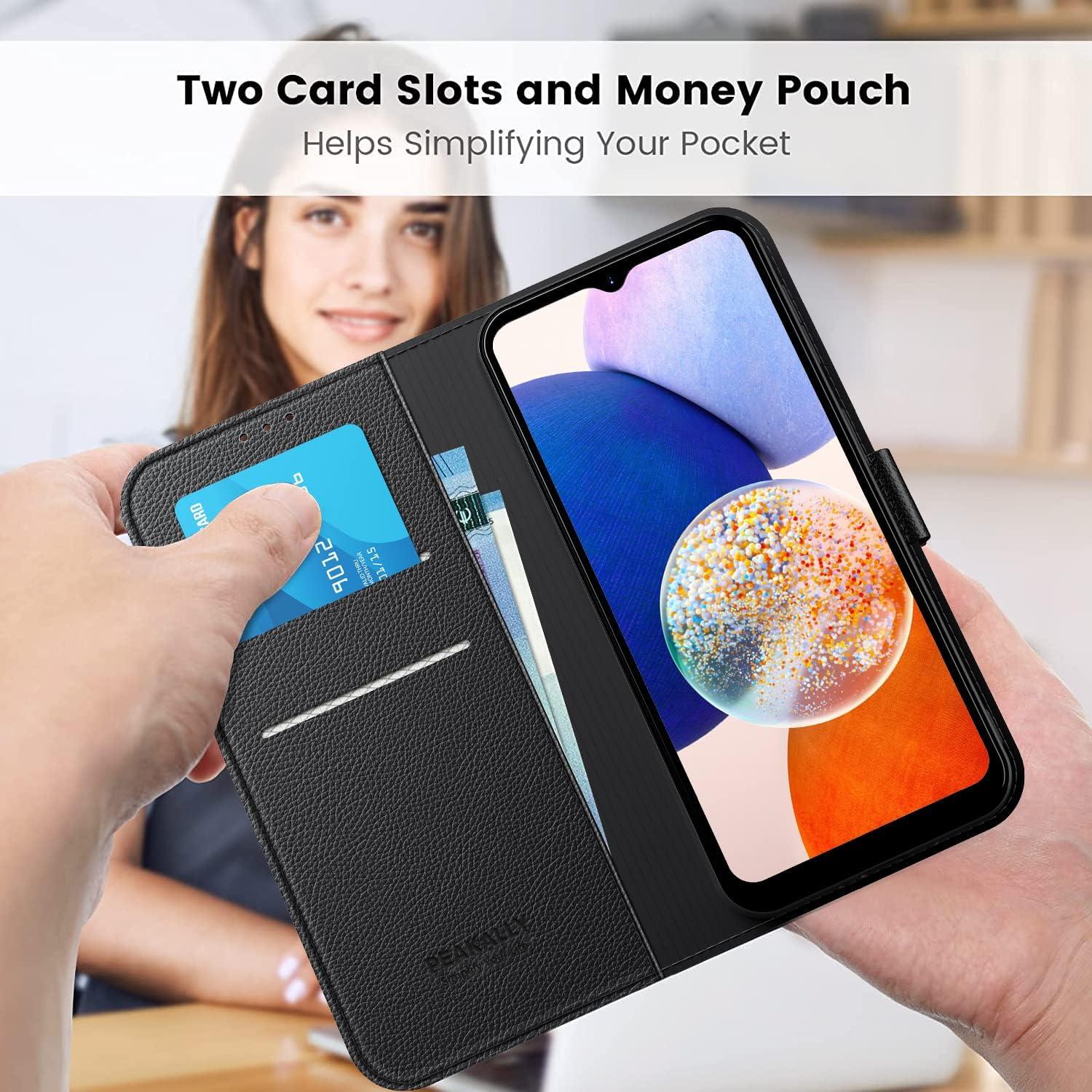 Handyhülle Samsung Galaxy A14 4G 5G Schwarz RFID PU Leder Magnet Stand