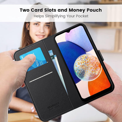 Handyhülle Samsung Galaxy A14 4G 5G Schwarz RFID PU Leder Magnet Stand