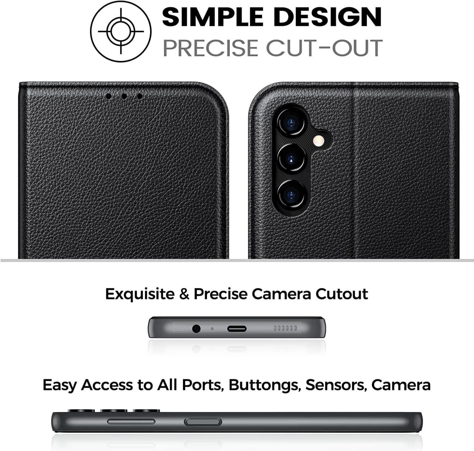 Handyhülle Samsung Galaxy A14 4G 5G Schwarz RFID PU Leder Magnet Stand