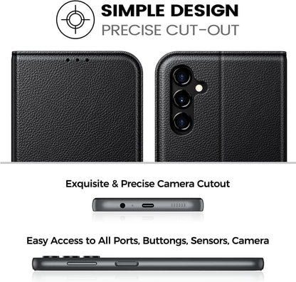 Handyhülle Samsung Galaxy A14 4G 5G Schwarz RFID PU Leder Magnet Stand