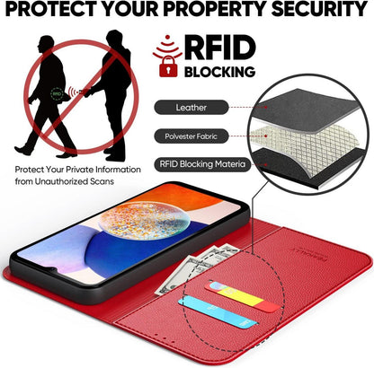Handyhülle für Samsung Galaxy A14 4G 5G PU Leder RFID Magnet Rot