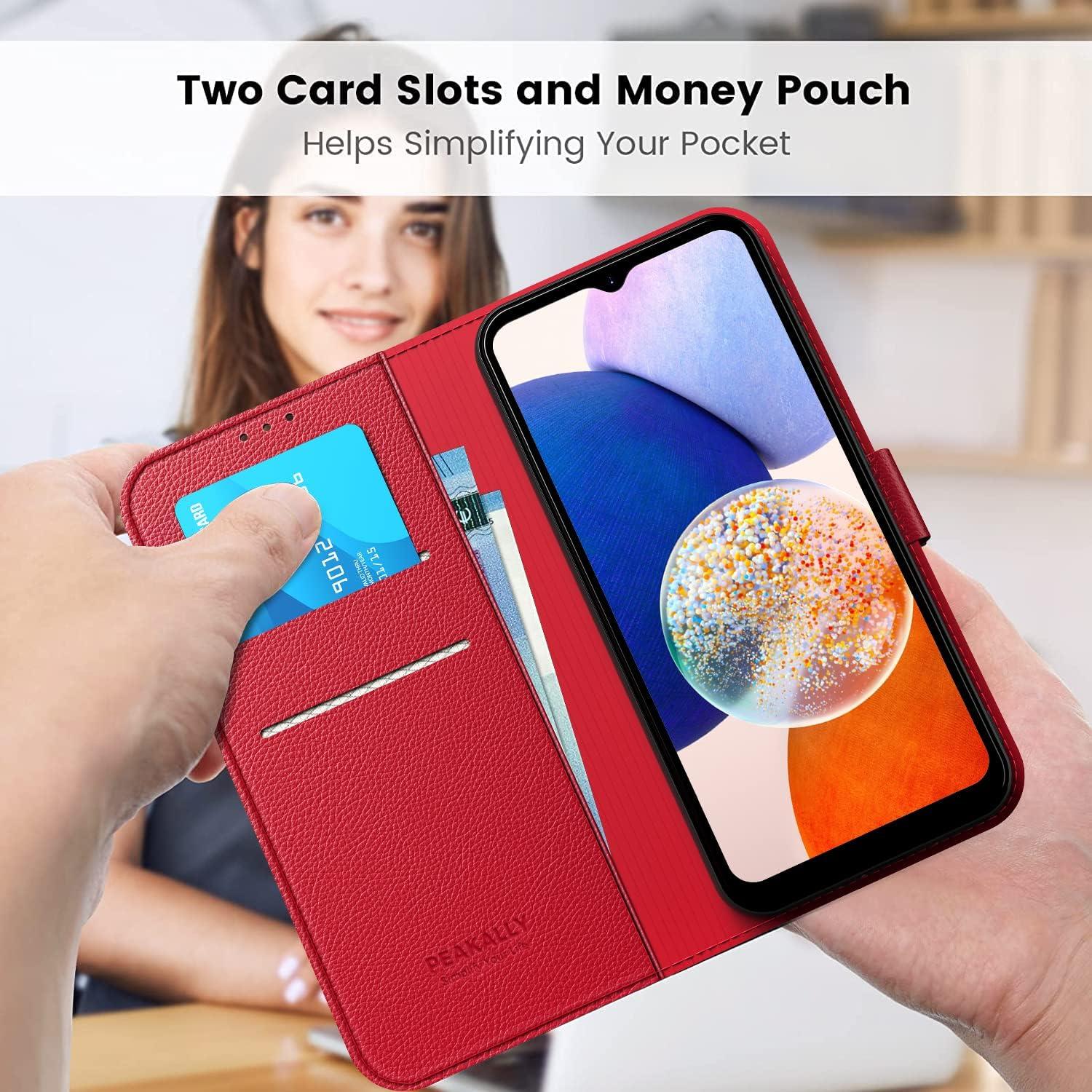 Handyhülle Samsung Galaxy A14 4G 5G Rot PU Leder Stand Magnet