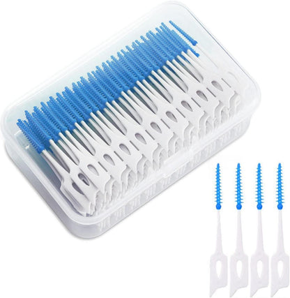 200 Stück Interdentalbürsten Silikon Zahnseide Stick Blau