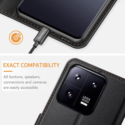 Xiaomi 13 Pro 5G Handyhülle Schwarz Leder Klapphülle mit Kartenfächern