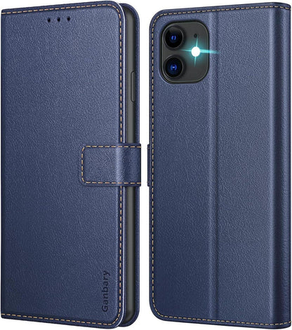 iPhone 11 Leder Handyhülle mit Kartenschlitzen und Standfunktion Blau