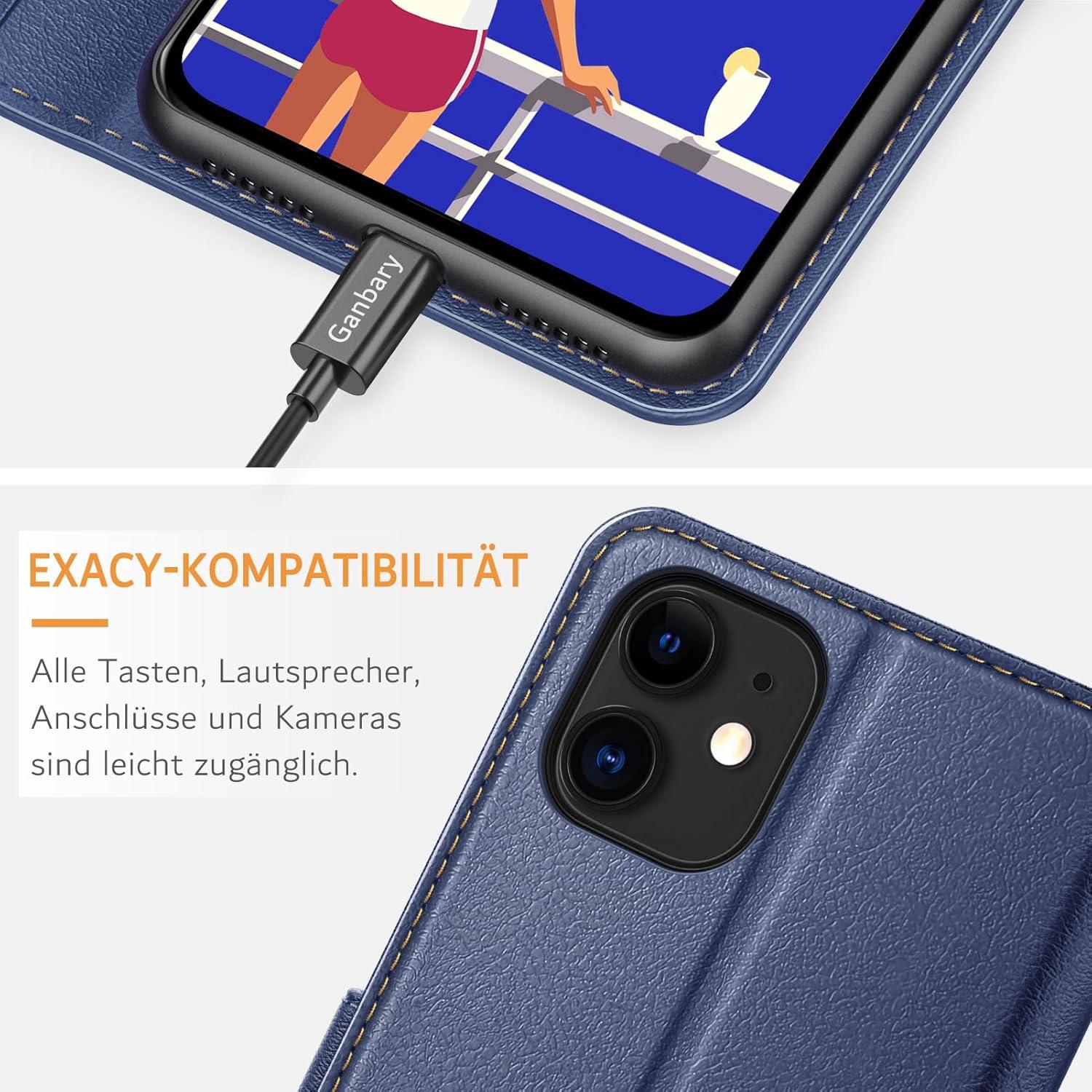 iPhone 11 Hülle Leder Klapphülle Blau Kartenschlitzen Magnetverschluss