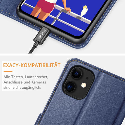 iPhone 11 Hülle Leder Klapphülle Blau Kartenschlitzen Magnetverschluss