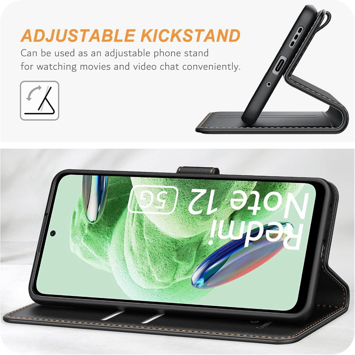 Xiaomi Redmi Note 12 5G Poco X5 5G Handyhülle Leder Klapphülle Schwarz