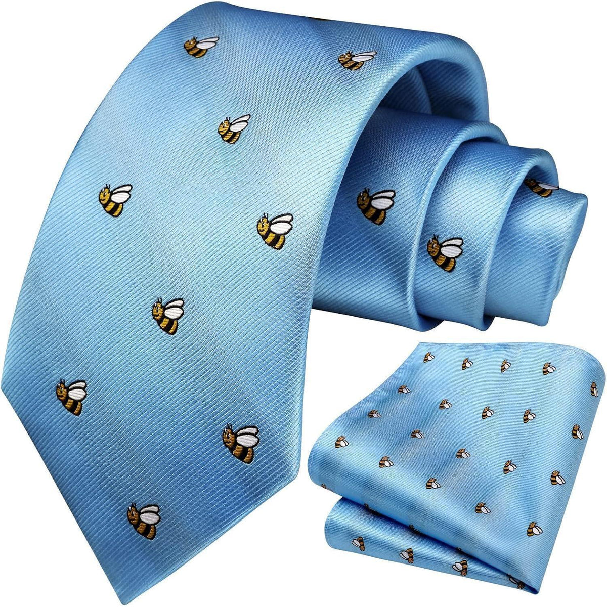 Herren Krawatten Set mit Einstecktuch, Biene Muster, Blau